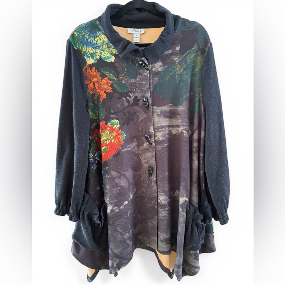 Ania.A Unique Floral Camo Asymmetrical Artsy Bohemian Lightweight Jacket Size XL